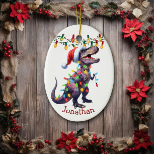 Ornamento De Cerâmica T-Rex Feriado Luz Crianças Natal