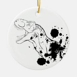 Ornamento De Cerâmica T-Rex (preto e branco)