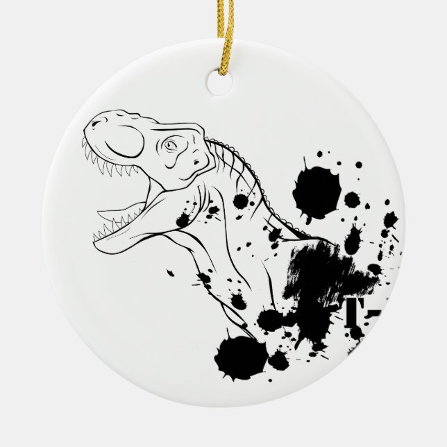Ornamento De Cerâmica T-Rex (preto e branco) (Frente)