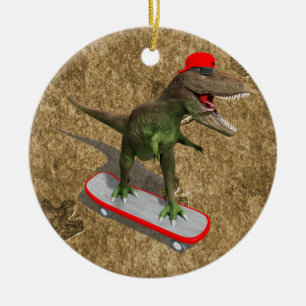 Ornamento De Cerâmica T-Rex Skateboarding