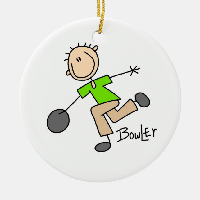 Ornamento De Cerâmica T-shirts e GIfts do Male Bowler com Figura Stick (Frente)