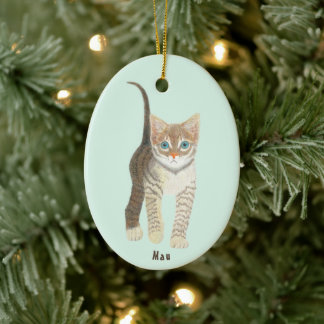 Ornamento De Cerâmica Tabby Cat Oval Ornament