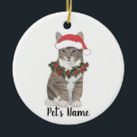 Ornamento De Cerâmica Tabby Cat Personalizado (Cinza)<br><div class="desc">Faça uma lista agradável este ano com um ornamento do seu gato-do-gato favorito!</div>