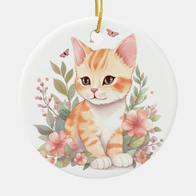 Ornamento De Cerâmica Tabby Kitten Laranja (Frente)