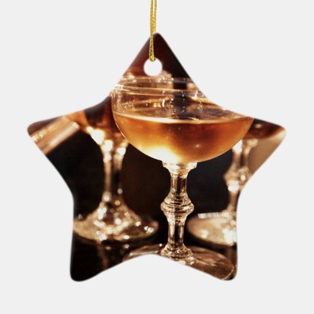Ornamento De Cerâmica taça de champanhe brinde dourado (Frente)