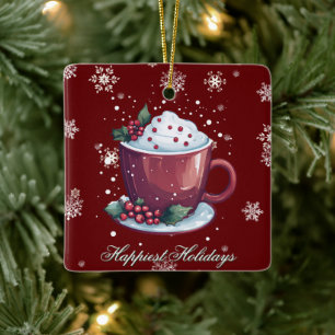Ornamento De Cerâmica Taça de Chocolate Quente de Natal Vermelho