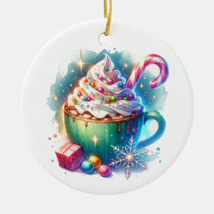 Ornamento De Cerâmica Taça de Natal bonito de Aquarela com Cacau Quente