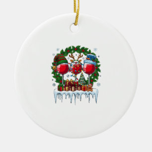 Ornamento De Cerâmica Taças de Vinho Tinto de Natal Coroa de Azevinho Ho