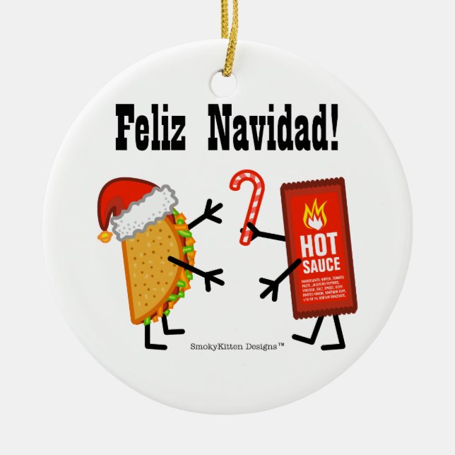 Ornamento De Cerâmica Taco & molho picante - Feliz Navidad! (Frente)