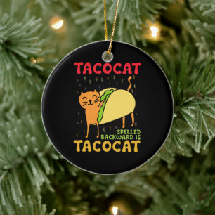 Ornamento De Cerâmica Tacocat Escrito ao Contrário Tacos Gatos Cinco De 