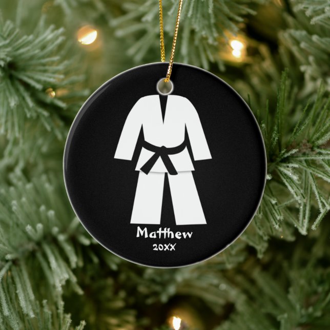 Ornamento De Cerâmica Taekwondo Karate Black Belt Personalizado (Árvore)