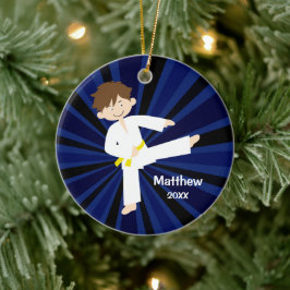 Ornamento De Cerâmica Taekwondo Karate Yellow Belt Boy Personalizado