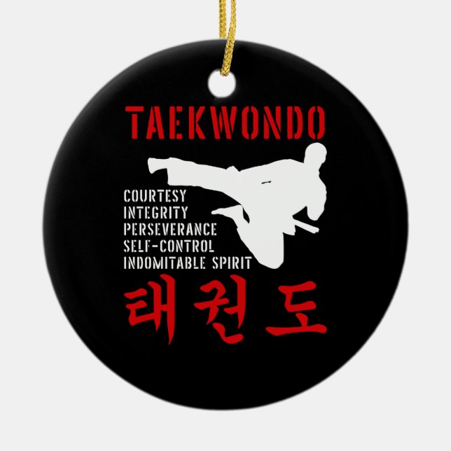 Ornamento De Cerâmica Taekwondo Tenets Artes Marciais (Frente)