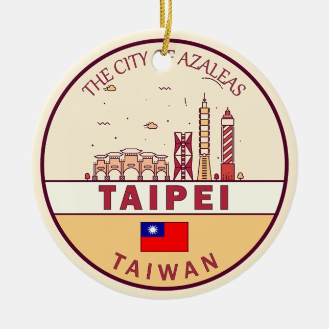 Ornamento De Cerâmica Taipei Taiwan City Skyline Emblem (Frente)