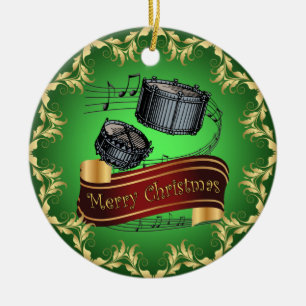 Ornamento De Cerâmica Tambores de Snare ~ Rolagem Musical ~ Feliz Natal