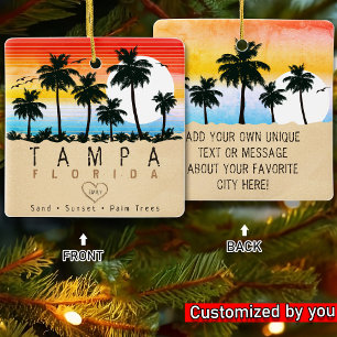 Ornamento De Cerâmica Tampa Florida Retro Palm tree Souvenir 80 anos