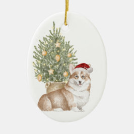 Ornamento De Cerâmica Tan Corgi Holiday Watercolor Pet Dog Natal