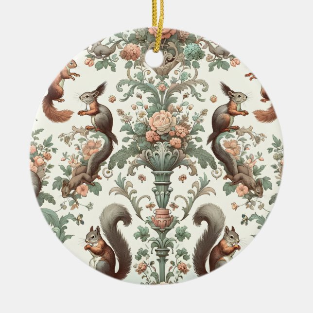 Ornamento De Cerâmica Tapeçaria do Esquilo da Floresta Vitoriana (Frente)