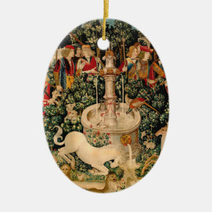 Ornamento De Cerâmica Tapeçarias de Unicórnio Medieval Impressas: Met Cl