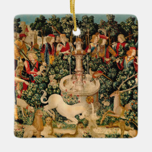 Ornamento De Cerâmica Tapeçarias de Unicórnio Medieval Impressas: Met Cl