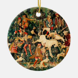 Ornamento De Cerâmica Tapeçarias do Unicórnio Medieval Clássico Defende