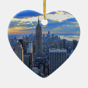 Ornamento De Cerâmica Tarde da tarde NYC Skyline quando o pôr do sol se