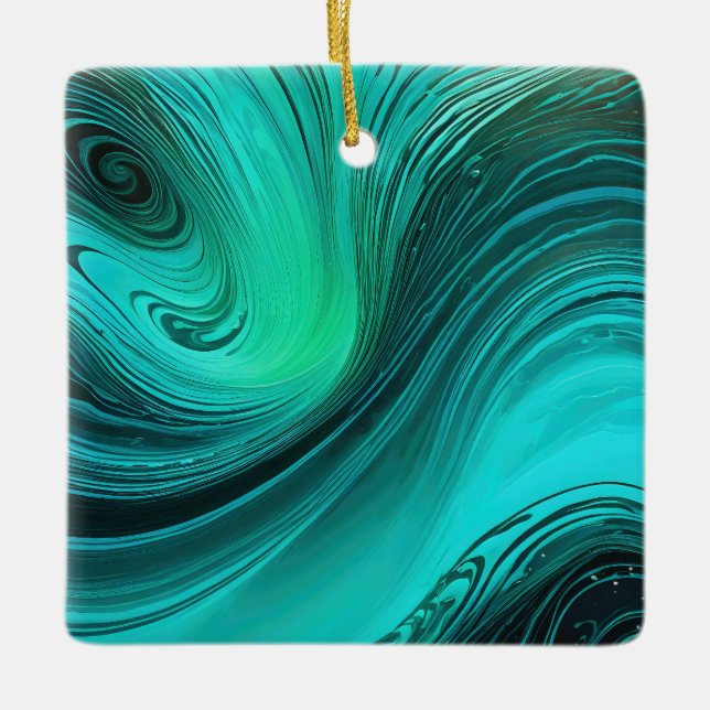 Ornamento De Cerâmica "Tarifa" Blue Swirls Ondas (Frente)