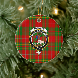 Ornamento De Cerâmica Tartan Antigo e Brasão do Clã Escocês Burnett