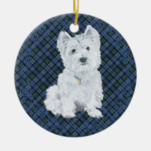 Ornamento De Cerâmica Tartan Black Watch Westie
