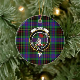 Ornamento De Cerâmica Tartan de Caça e Brasão do Clã Escocês Brodie