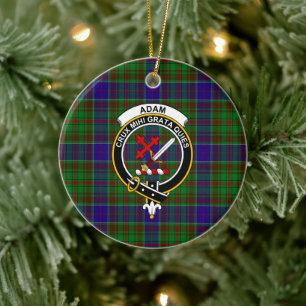 Ornamento De Cerâmica Tartan e Brasão de Armas da Caça do Clã Adam Escoc