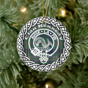 Ornamento De Cerâmica Tartan e Brasão do Clã Escocês Kennedy