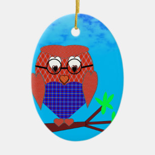 Ornamento De Cerâmica Tartan e Hearts Owl