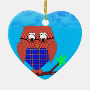 Ornamento De Cerâmica Tartan e Hearts Owl