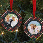 Ornamento De Cerâmica Tartan Xadrez Felicidade é Você como Amigo 2 Foto<br><div class="desc">Ornamento de fotos de xadrez de Natal com fotos personalizadas e tipografia de estilo de deco de arte. O design é de dois lados e o modelo está pronto para você adicionar suas fotos à frente e atrás. O ano e a formulação são perfeitamente editáveis - por exemplo, o texto...</div>