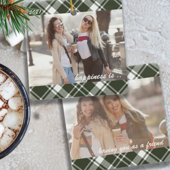 Ornamento De Cerâmica Tartan Xadrez Felicidade é Você como Amigo 2 Foto (Criador carregado)