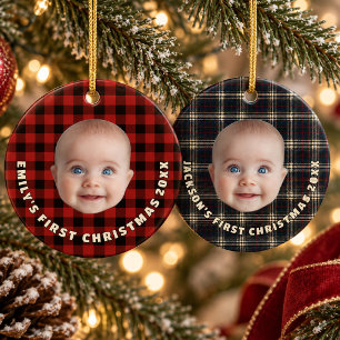 Ornamento De Cerâmica Tartan Xadrez Imperial Aconchegante Primeiro Natal