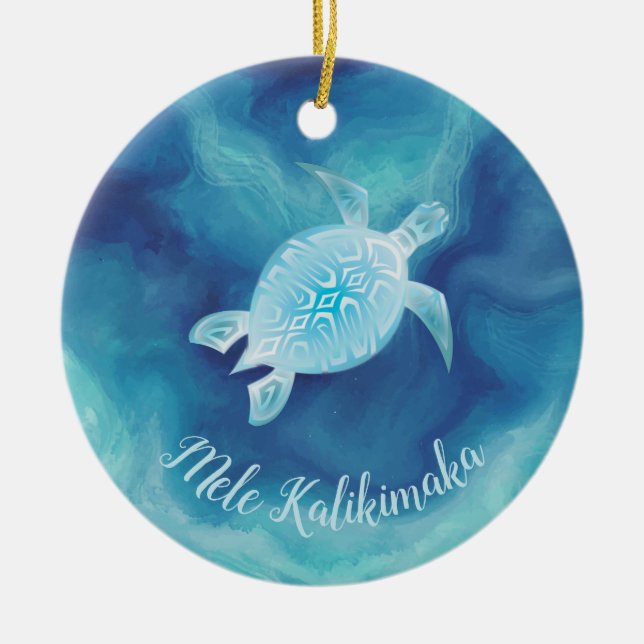 Ornamento De Cerâmica Tartaruga azul | Natal Mele Kalikimaka Havaiano (Frente)