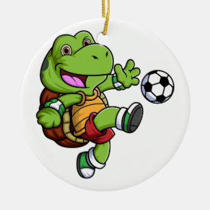 Ornamento De Cerâmica tartaruga de desenho animado jogando futebol
