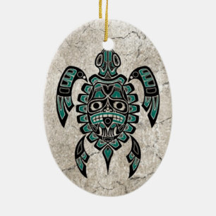 Ornamento De Cerâmica Tartaruga de mar azul do espírito do Haida da