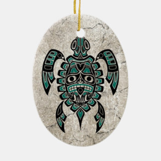 Ornamento De Cerâmica Tartaruga de mar azul do espírito do Haida da