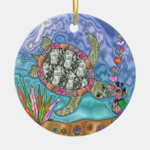 Ornamento De Cerâmica Tartaruga do Mar Psicodélica Arte Marítima