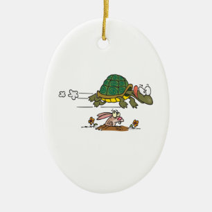 Ornamento De Cerâmica tartaruga e a lebre fábula engraçada desenho anima