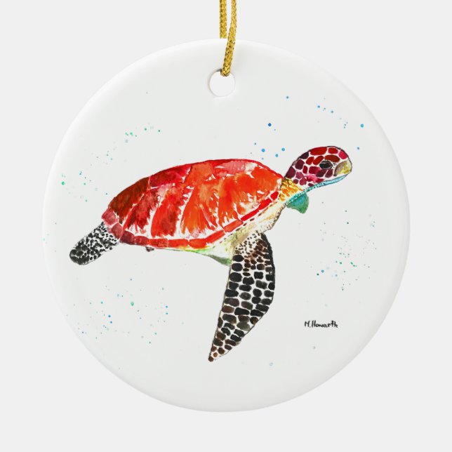 Ornamento De Cerâmica Tartaruga marinha Aquarela Oceano sob água (Frente)