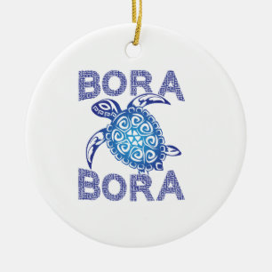 Ornamento De Cerâmica Tartaruga Marinha Tribal Azul Polinésio Bora Bora