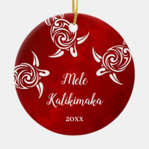 Ornamento De Cerâmica Tartarugas brancas   Mele Kalikimaka   Foto da fam