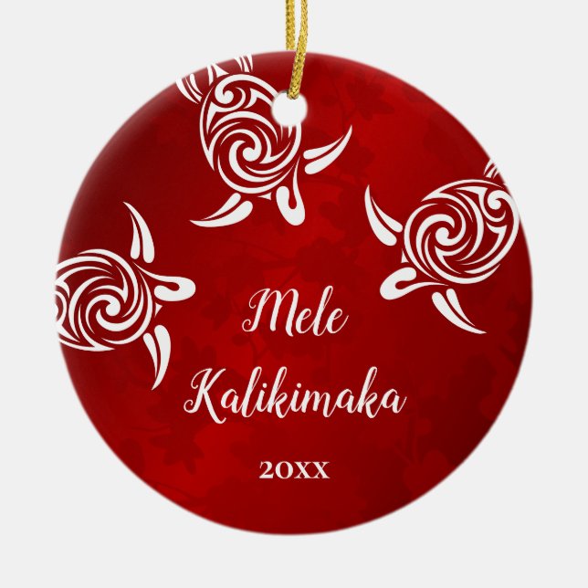 Ornamento De Cerâmica Tartarugas brancas | Mele Kalikimaka | Foto da fam (Frente)