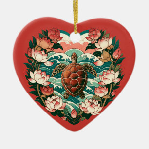 Ornamento De Cerâmica Tartarugas-do-mar Lotus Flores Torres