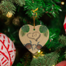 Ornamento De Cerâmica Tartarugas marinhas Areia Coração e Palmas