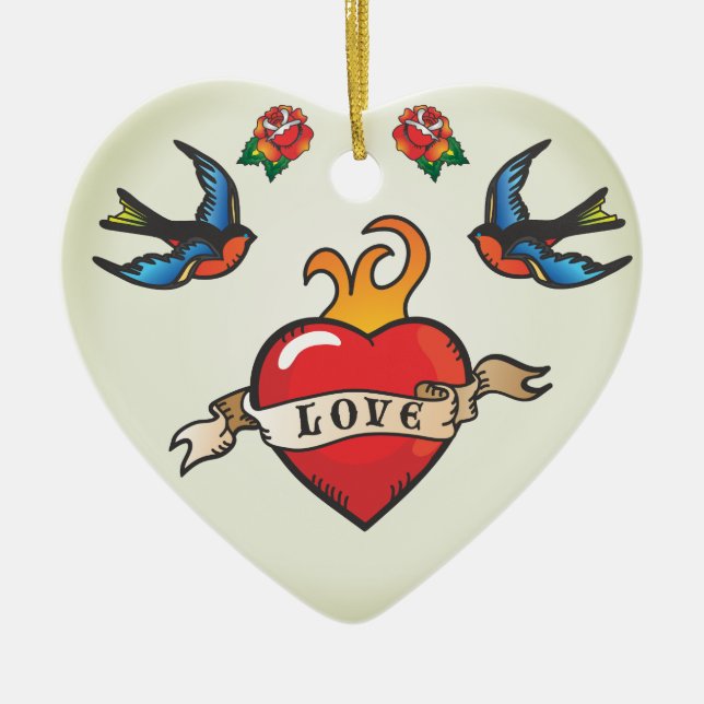 Ornamento De Cerâmica Tattoo Wedding Favors Ornament (Frente)